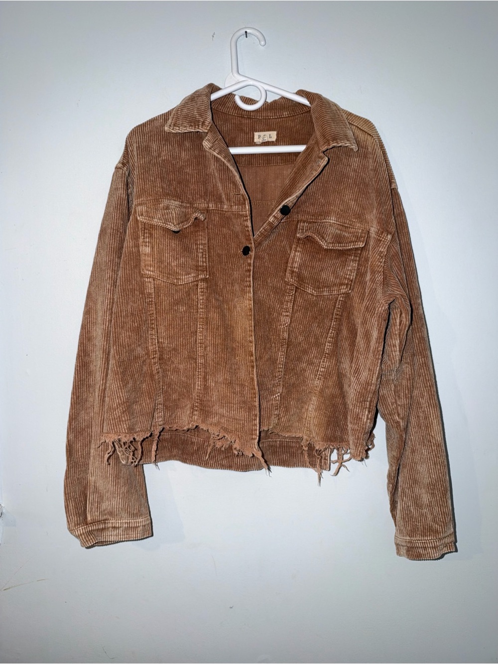 Anthropologie POL Brown Corduroy Jacket Distressed Raw Hem Oversized Large